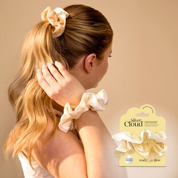 Silver Cloud Satin Frilly Scrunchies Buttercup Collection, 4 of 4