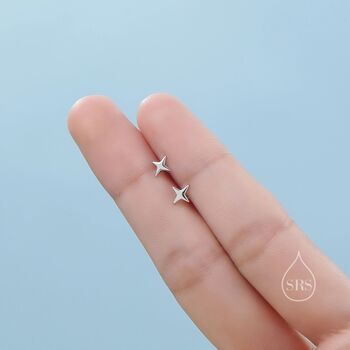 Four Point Star Internally Threaded Flat Back Earrings In Sterling Silver, 3 of 11