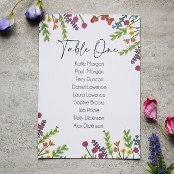 Wildflower Floral Wedding Or Party Table Plan Cards, 5 of 7