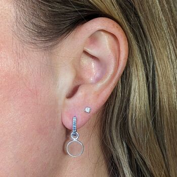 Circle Clear Quartz April Birthstone Earrings, Silver, 2 of 5