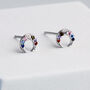 Sterling Silver Colourful Crystal Crescent Moon Stud Earrings, thumbnail 3 of 6