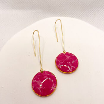 Pink Circle Drop Threader Earrings, Clay And Resin, 6 of 10
