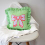 Frilled Striped Cotton Bow Cushion, thumbnail 4 of 10