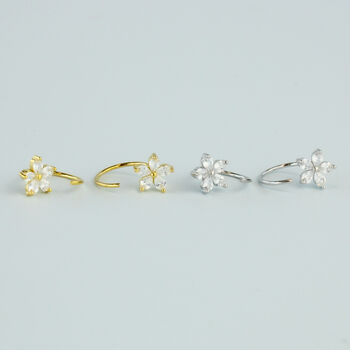 Sterling Silver Crystal Flower Ear Jacket Hoop Earring, 3 of 5