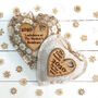 Our First Christmas Couple Oak Fabric Heart Decoration, thumbnail 2 of 8