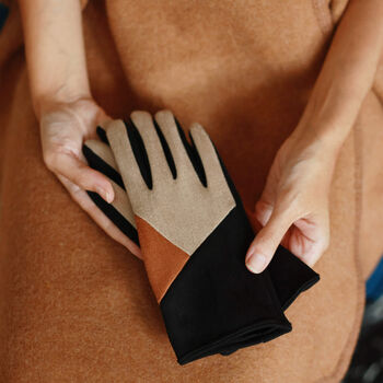 Colour Block Suede Touch Screen Gloves, 2 of 10