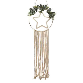 Wooden Hoop And Star Macrame Wall Hanging Wreath, 2 of 3
