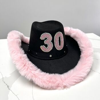Personalised Black Cowboy Hat With Faux Fur Trim, 8 of 8