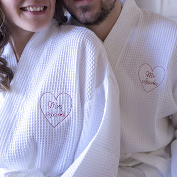Personalised Embroidered Heart Couples Dressing Gown, 2 of 10