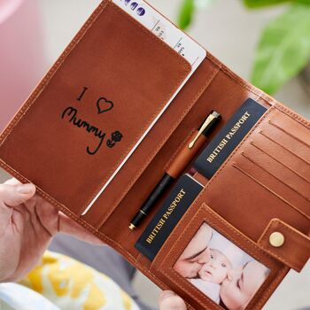 Leather Travel Wallet With Childs Drawing For Mother's Day, 2 of 4
