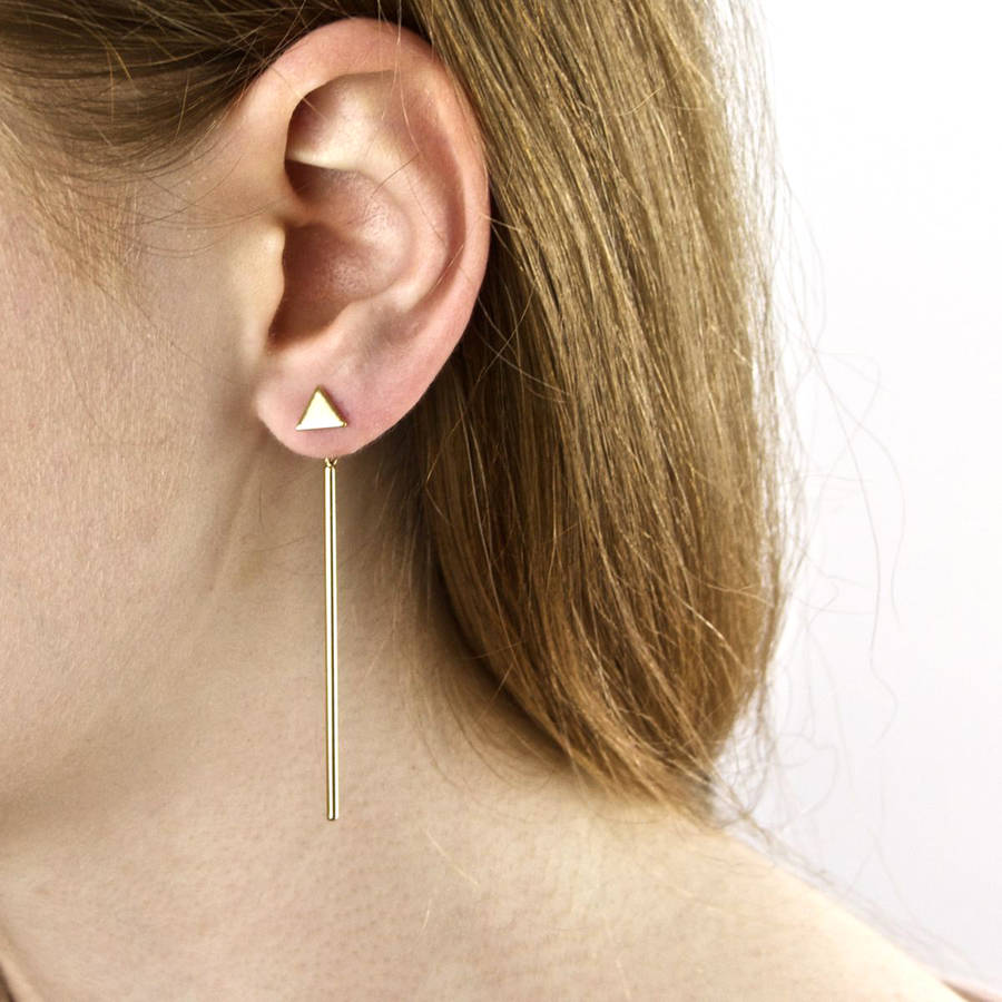 Long Drop Spike Bar And Triangle Stud Earrings By Gaamaa Long Drop Spike Bar And Triangle Stud Earrings