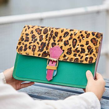 Recycled Leather Animal Print Crossbody Clutch Bag, 10 of 12