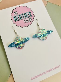 Planet Glitter Resin Earrings, 3 of 4
