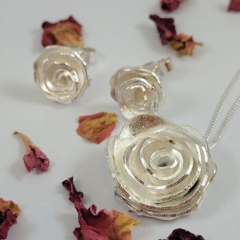 Sterling Silver Rose Ear Studs, 5 of 9