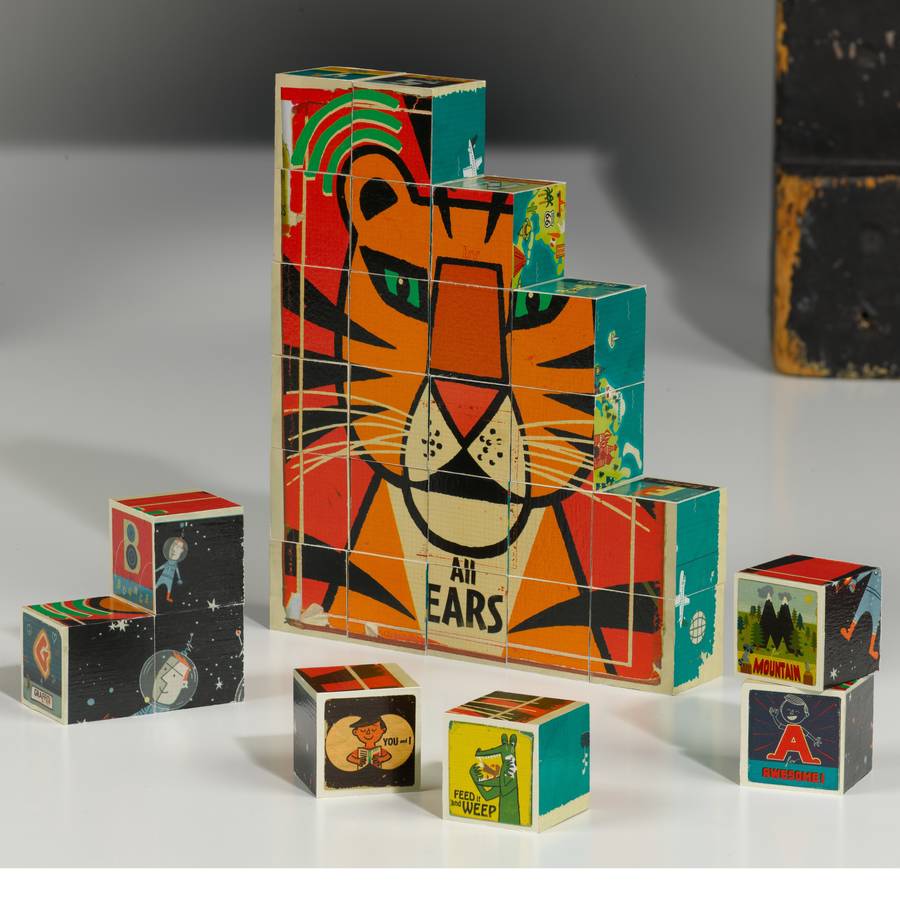 Retro Wooden Building Blocks With Six Puzzles By Doodlebugz