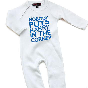 Nobody Puts Baby In The Corner Personalised Babygrow, 3 of 4