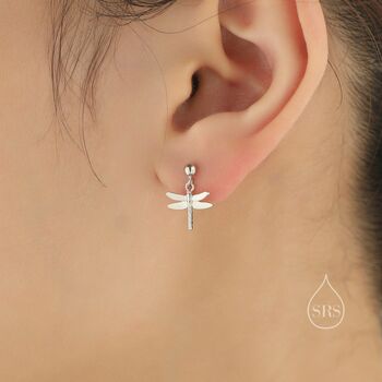 Sterling Silver Dragonfly Drop Stud Earrings, 2 of 11