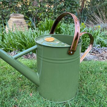 Pair Of Heritage Green And Copper Watering Cans, 9 of 10