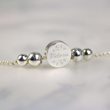 Personalised Silver Tone Wild Flowers Disc Bracelet, 3 of 5
