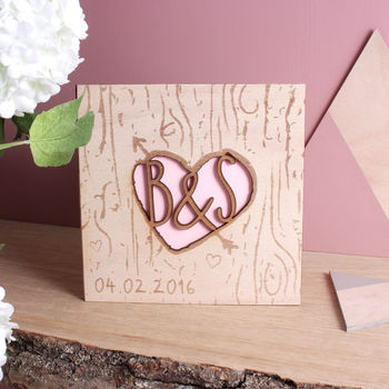 Wooden Anniversary Tree Carved Heart And Arrow Card, 4 of 4