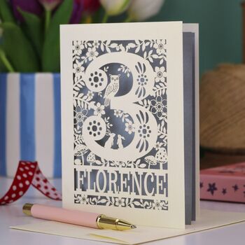 Personalised 3rd Birthday Card Papercut Woodland Design, 3 of 7