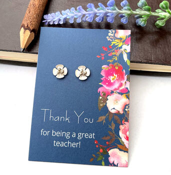 Thank You Teacher Sterling Silver Mini Blossom Flower Earrings, 8 of 10