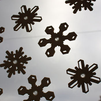 Set Of Wooden Snowflakes Window Decorations, 6 of 7