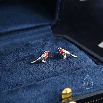 Sterling Silver Enamel Robin Bird Stud Earrings, 2 of 11