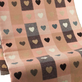 Love Heart Gingham Winter Scarf In Pale Pinks, 2 of 2