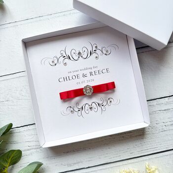 Handmade And Personalised Wedding Card With Crystal Embelishment Any Colour Ribbon, 2 of 12