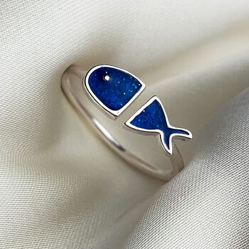 Sterling Silver Blue Fish Adjustable Ring, 2 of 5