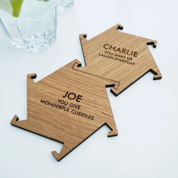 Personalised Wooden Oak Interlocking Jigsaw Coasters, 7 of 7