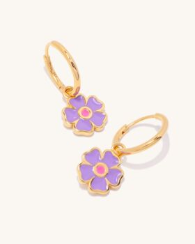 Wildflower Lilac Enamel Huggie Hoop Earring, 2 of 3