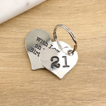 21st Birthday Gift Personalised 2pc Heart Key Ring, 9 of 12