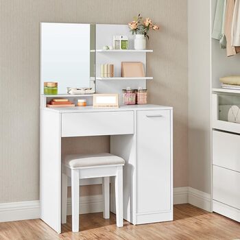 Vanity Table With Mirror, Shelves, And Drawer Storage, 2 of 8