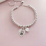 Sterling Silver Ball Slider Bracelet With Engraved Print Heart Charm, thumbnail 1 of 11