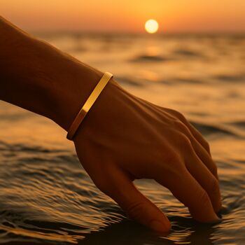 Men's Minimalist Polished 18 K Gold Plated Titanium Cuff Bangle, 6 of 7
