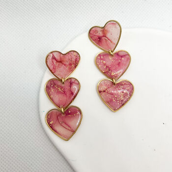 Pink Marbled Heart Statement Stud Earrings, Valentines, 3 of 11