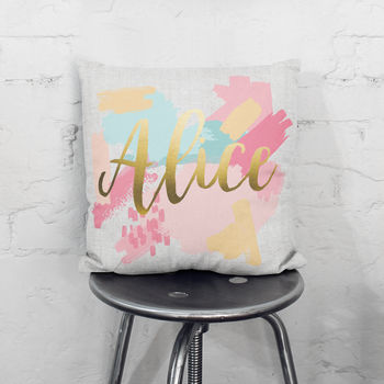 Personalised Foil Paint Strokes Cushion Gift For Her, 2 of 3