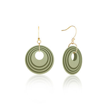 Green And Khaki Geometric Circular Earrings • Gold Plated Sterling Silver Hooks, 6 of 9