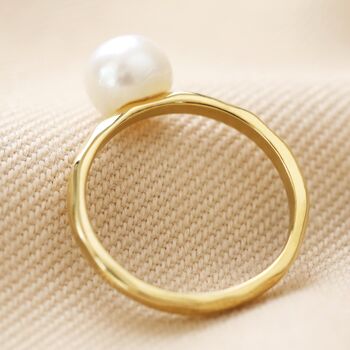 Hammered Finish Freshwater Pearl Ring In Gold Plating, 5 of 6