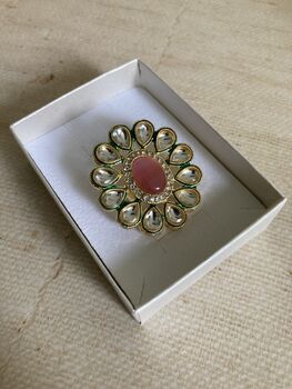 Indian Pink Gold Plated Kundan Adjustable Ring, 4 of 4