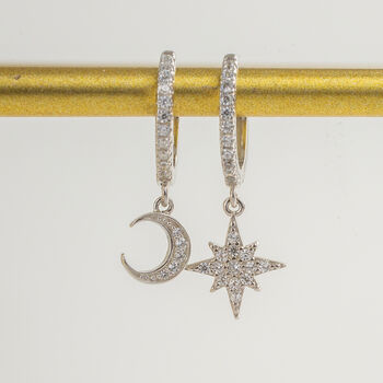 Diamante Moon And Star Huggie Earrings, 3 of 11