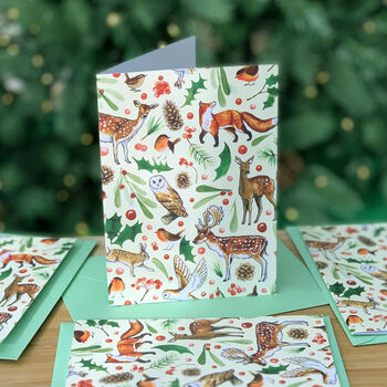 Woodland Animals Christmas Card Pack Of 12, 2 of 10