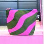 Large Cosmetic Bag Pink Waves On Green, thumbnail 1 of 3