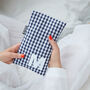 Personalised Navy Gingham Cute Hot Water Bottle, thumbnail 2 of 4