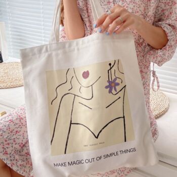 Extra Large White Canvas Cotton Elegant Tote Shoulder Bag With Zip And Rope, 2 of 7