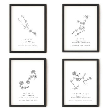 Personalised Zodiac Birth Flower Constellation Print, 9 of 10