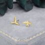 Sterling Silver Mismatched Asymmetric Swallow Bird Silhouette Stud Earrings, thumbnail 4 of 11