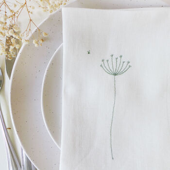 Embroidered Cow Parsley Linen Napkins, 2 of 5